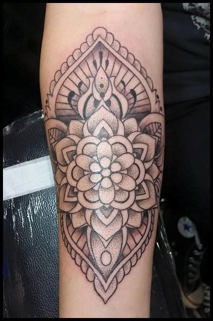 Mandala tattoo, dotwork tattoo, forearm tattoo, ornamental tattoo. Jolene Sherrard, tattoo,